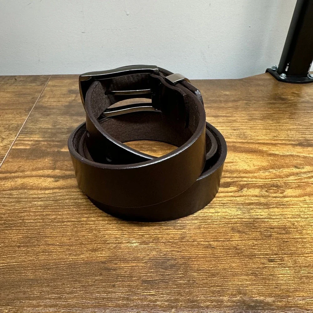 Unlisted Kenneth Cole Mens Brown Genuine Leather Belt Silver Buckle U5752 Size L